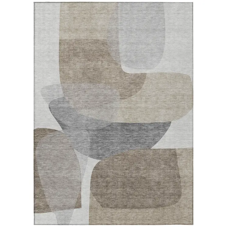 10' X 14' Taupe And Gray Abstract Washable Indoor Outdoor Area Rug