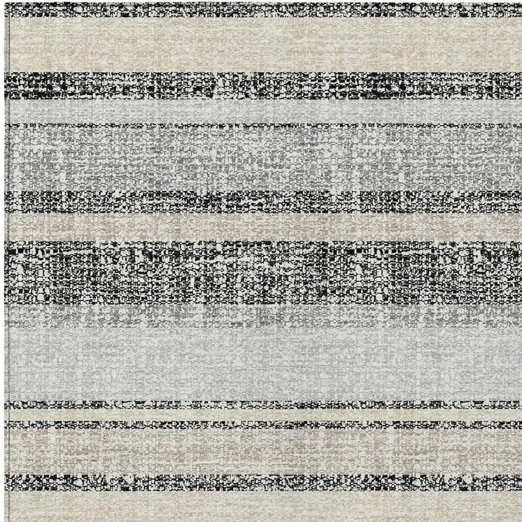 3' X 5' Black And Silver Striped Washable Indoor Outdoor Area Rug