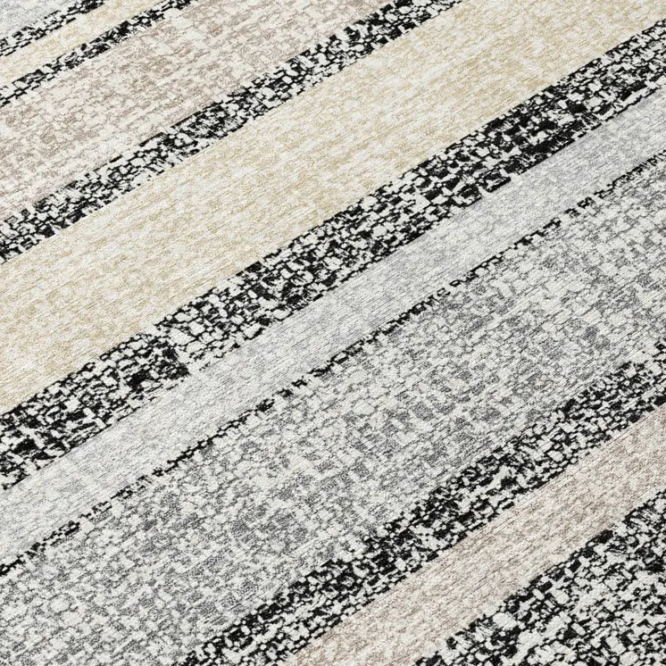 5' X 8' Black And Silver Striped Washable Indoor Outdoor Area Rug