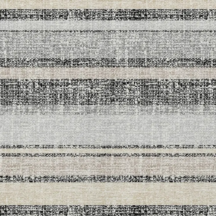 9' X 12' Black And Silver Striped Washable Indoor Outdoor Area Rug