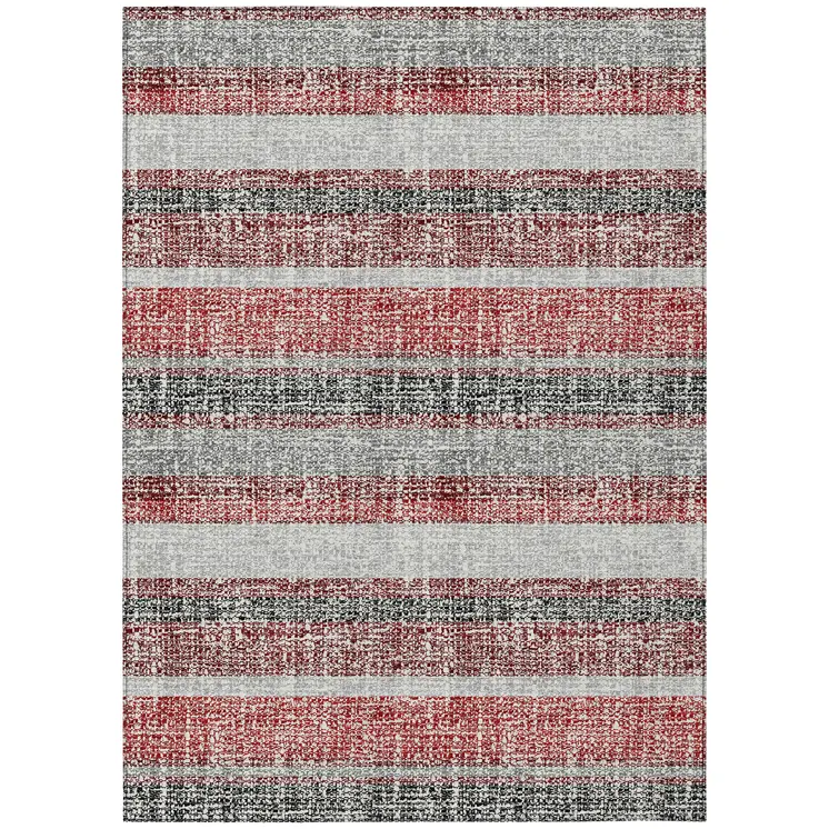 3' X 5' Burgundy And Silver Striped Washable Indoor Outdoor Area Rug