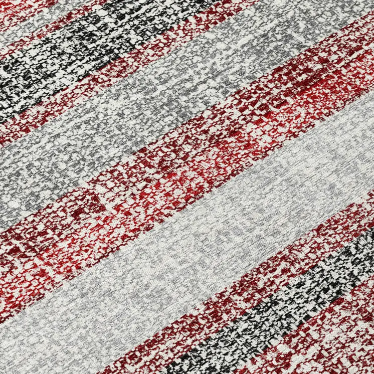 8' Burgundy And Silver Round Striped Washable Indoor Outdoor Area Rug