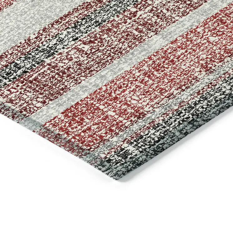 10' X 14' Burgundy And Silver Striped Washable Indoor Outdoor Area Rug