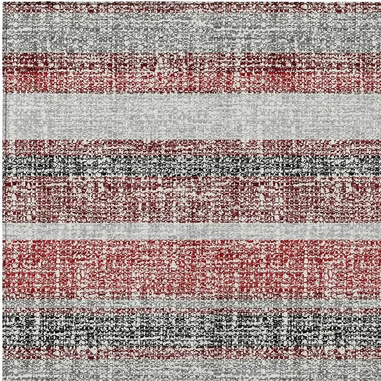 10' X 14' Burgundy And Silver Striped Washable Indoor Outdoor Area Rug