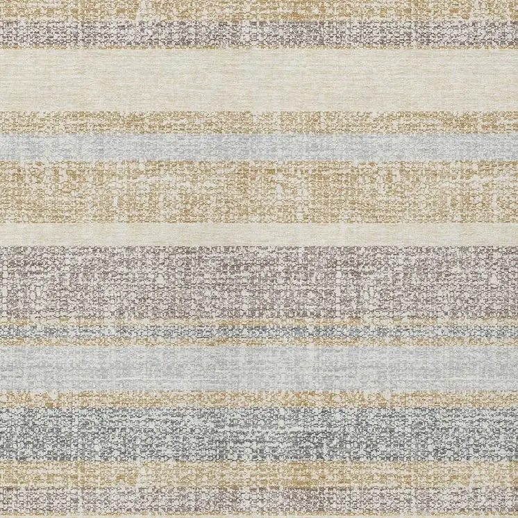 3' X 5' Gold And Silver Striped Washable Indoor Outdoor Area Rug