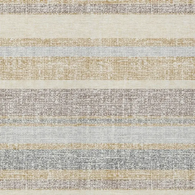 5' X 8' Gold And Silver Striped Washable Indoor Outdoor Area Rug