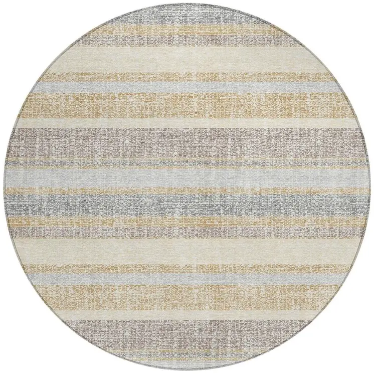 8' Gold And Silver Round Striped Washable Indoor Outdoor Area Rug
