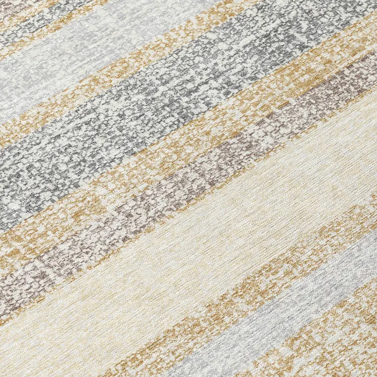8' Gold And Silver Round Striped Washable Indoor Outdoor Area Rug