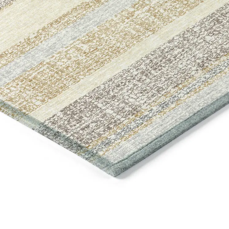 10' X 14' Gold And Silver Striped Washable Indoor Outdoor Area Rug