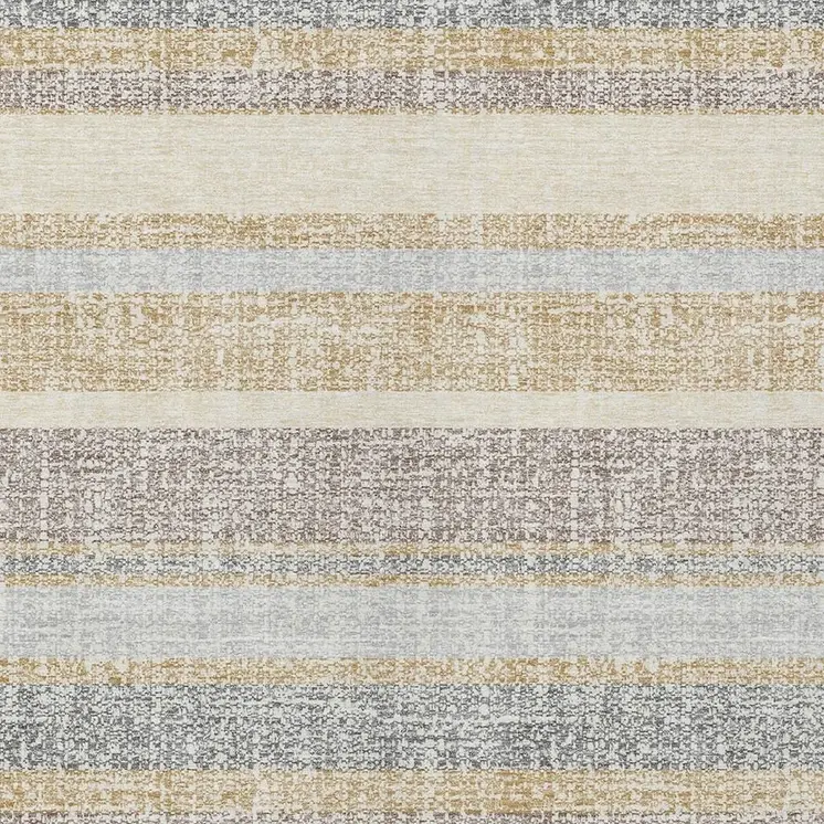 10' X 14' Gold And Silver Striped Washable Indoor Outdoor Area Rug