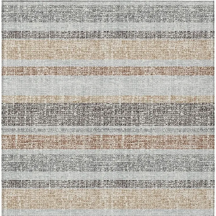 3' X 5' Gray And Silver Striped Washable Indoor Outdoor Area Rug
