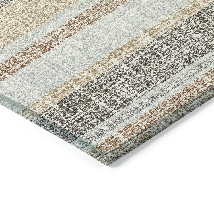 5' X 8' Gray And Silver Striped Washable Indoor Outdoor Area Rug