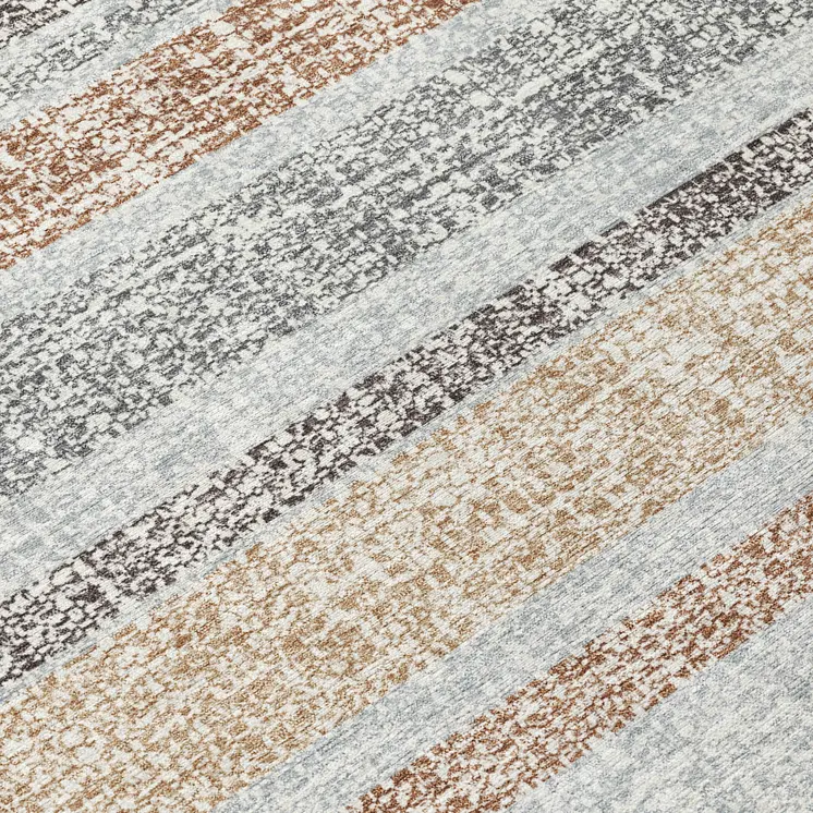 8' Gray And Silver Round Striped Washable Indoor Outdoor Area Rug