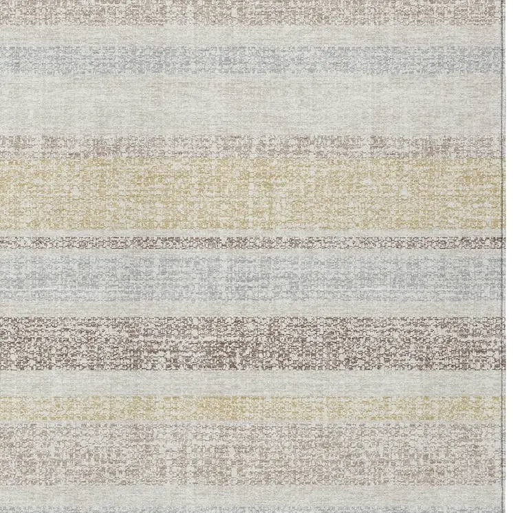 3' X 5' Ivory And Beige Striped Washable Indoor Outdoor Area Rug