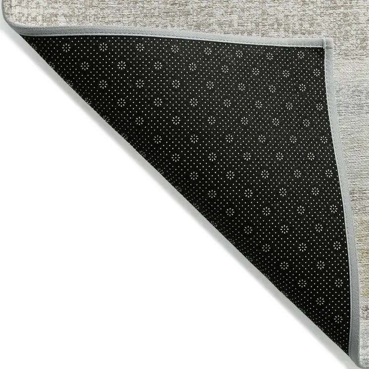 3' X 5' Ivory And Beige Striped Washable Indoor Outdoor Area Rug