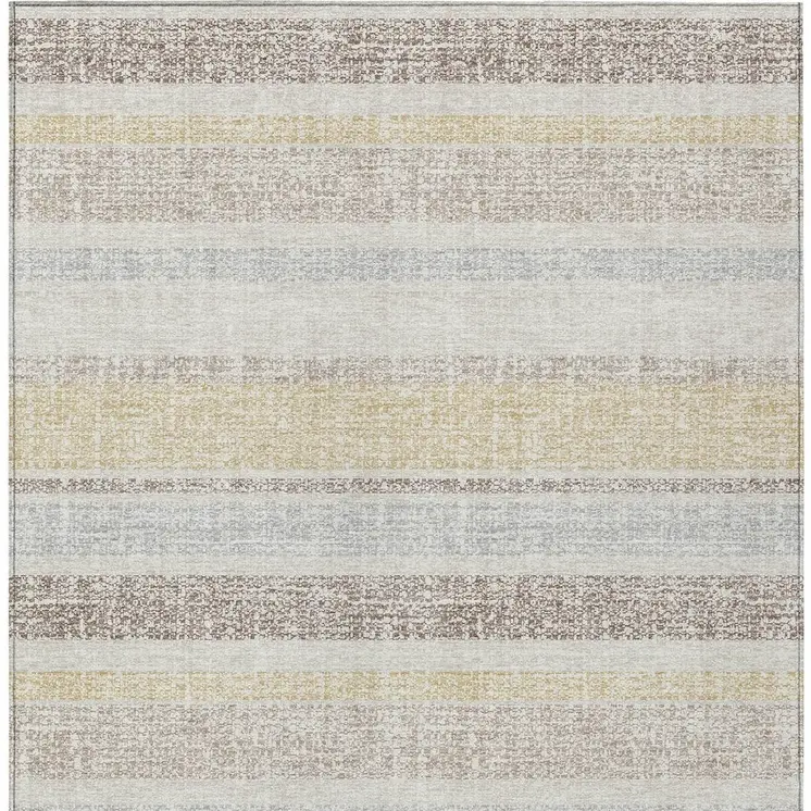 3' X 5' Ivory And Beige Striped Washable Indoor Outdoor Area Rug