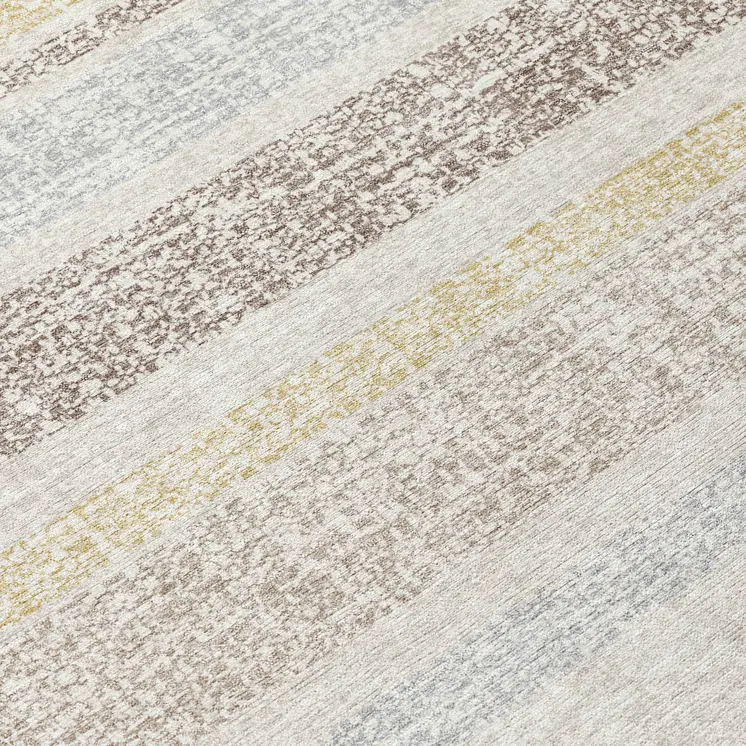 8' Ivory And Beige Round Striped Washable Indoor Outdoor Area Rug