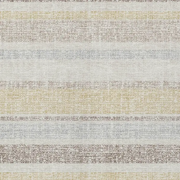 10' X 14' Ivory And Beige Striped Washable Indoor Outdoor Area Rug