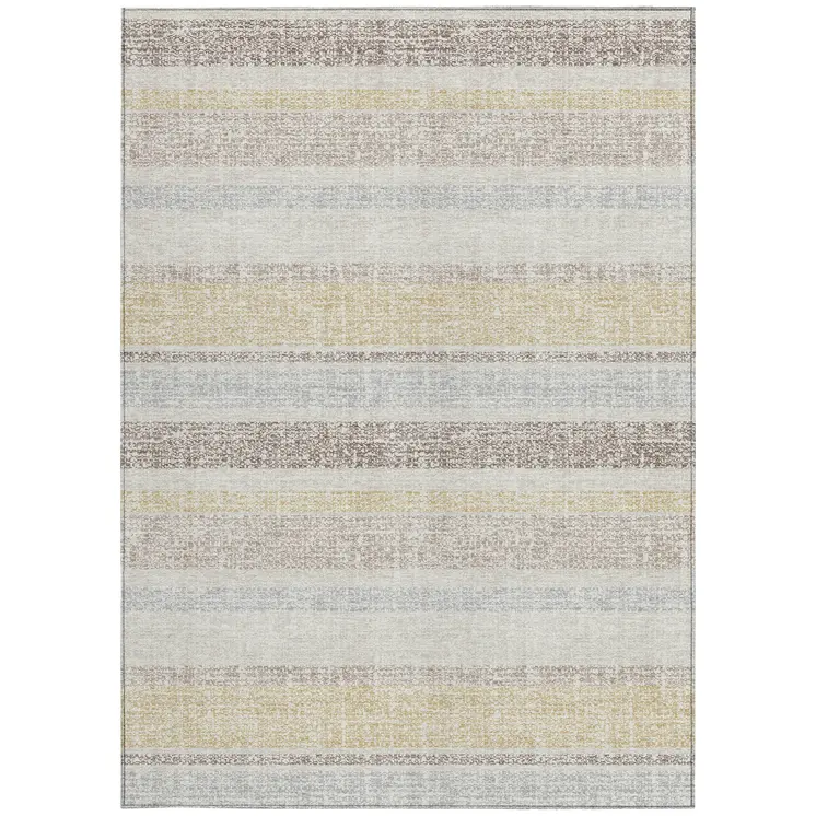 10' X 14' Ivory And Beige Striped Washable Indoor Outdoor Area Rug
