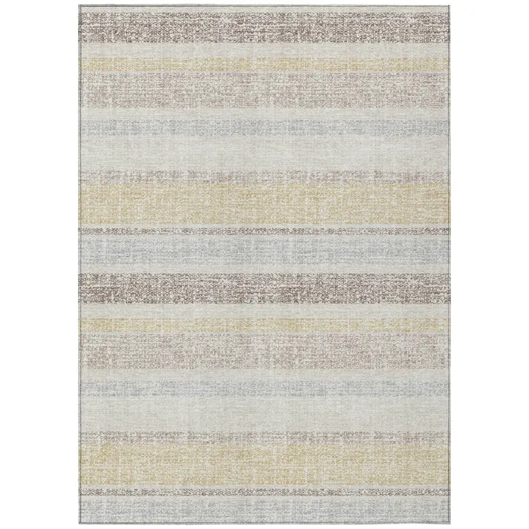 10' X 14' Ivory And Beige Striped Washable Indoor Outdoor Area Rug