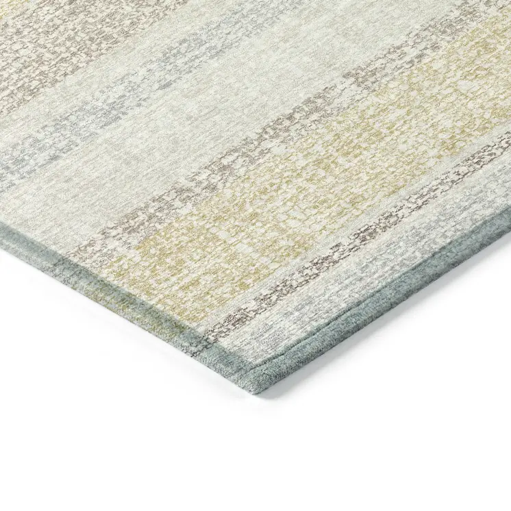 10' X 14' Ivory And Beige Striped Washable Indoor Outdoor Area Rug
