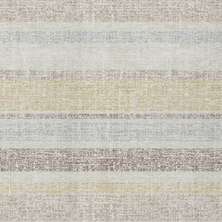 10' X 14' Ivory And Beige Striped Washable Indoor Outdoor Area Rug