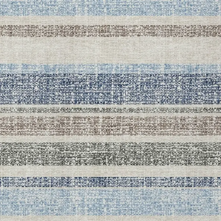 8' X 10' Navy Blue And Beige Striped Washable Indoor Outdoor Area Rug