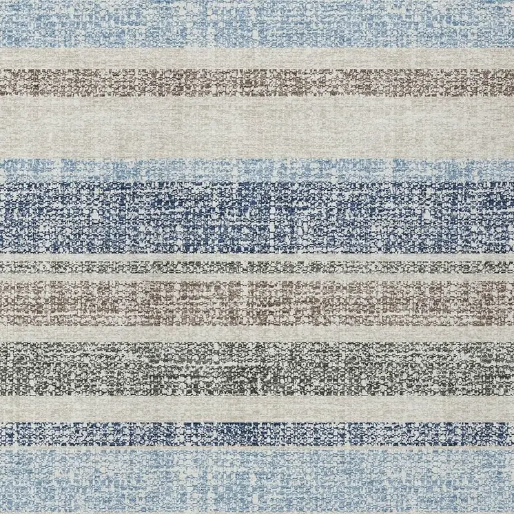 8' X 10' Navy Blue And Beige Striped Washable Indoor Outdoor Area Rug