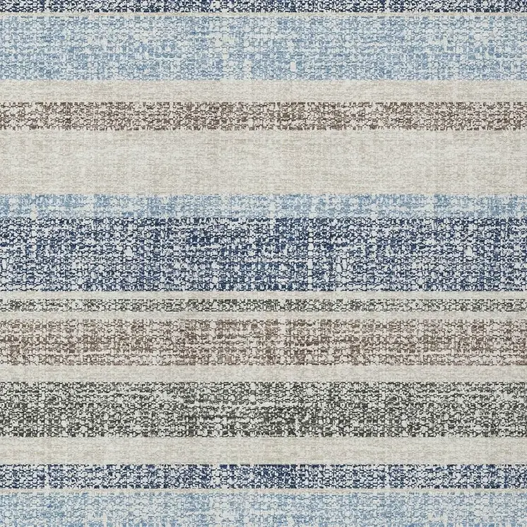 9' X 12' Navy Blue And Beige Striped Washable Indoor Outdoor Area Rug