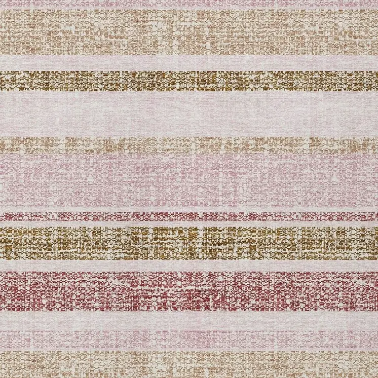 3' X 5' Pink And Beige Striped Washable Indoor Outdoor Area Rug