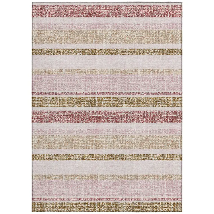 3' X 5' Pink And Beige Striped Washable Indoor Outdoor Area Rug