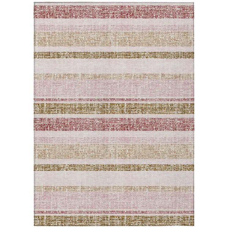 3' X 5' Pink And Beige Striped Washable Indoor Outdoor Area Rug