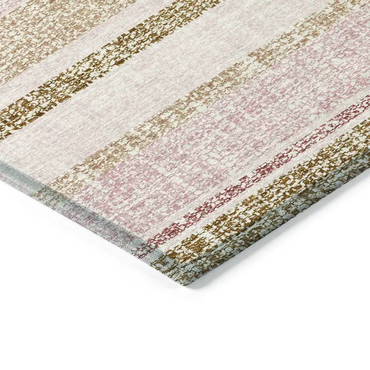 3' X 5' Pink And Beige Striped Washable Indoor Outdoor Area Rug
