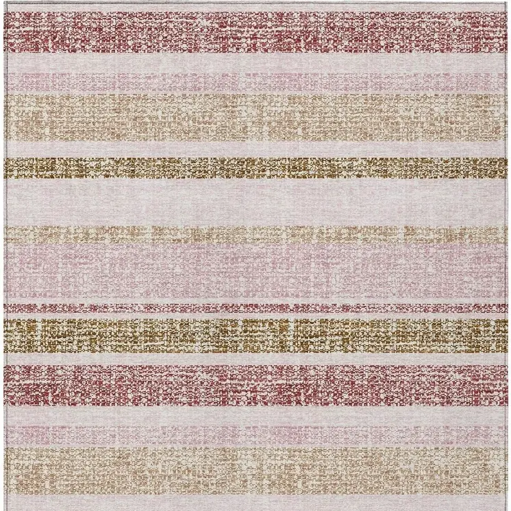 5' X 8' Pink And Beige Striped Washable Indoor Outdoor Area Rug