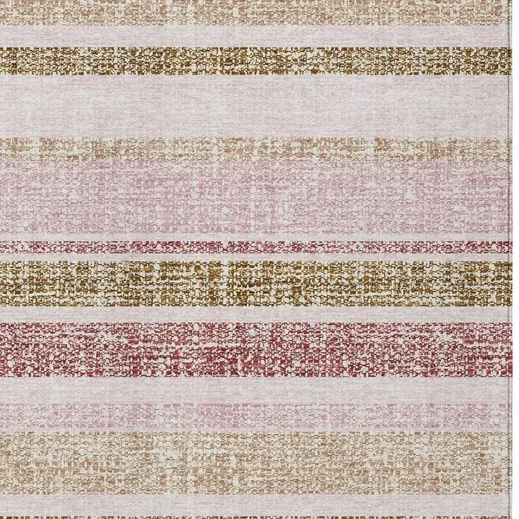 8' X 10' Pink And Beige Striped Washable Indoor Outdoor Area Rug