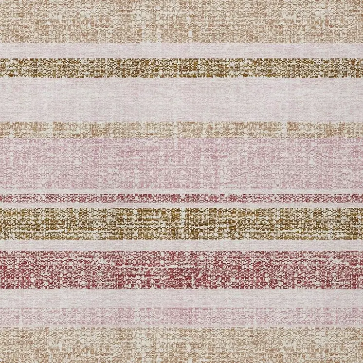 8' X 10' Pink And Beige Striped Washable Indoor Outdoor Area Rug