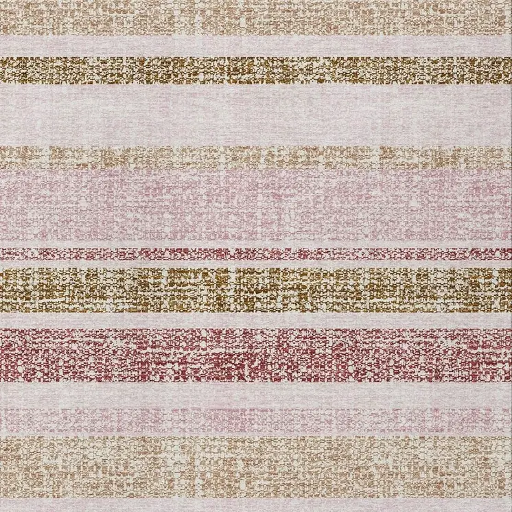 8' X 10' Pink And Beige Striped Washable Indoor Outdoor Area Rug