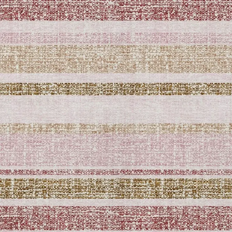 9' X 12' Pink And Beige Striped Washable Indoor Outdoor Area Rug