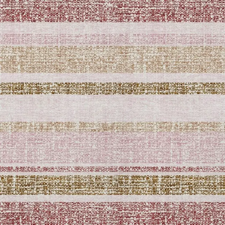 9' X 12' Pink And Beige Striped Washable Indoor Outdoor Area Rug