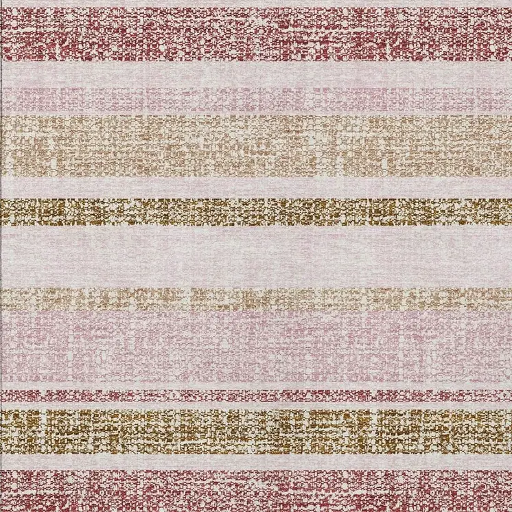 10' X 14' Pink And Beige Striped Washable Indoor Outdoor Area Rug