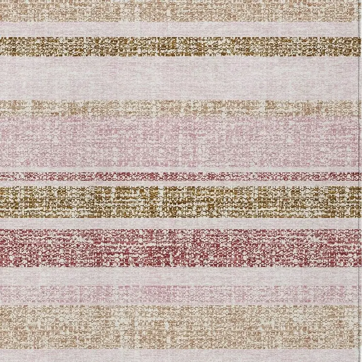 10' X 14' Pink And Beige Striped Washable Indoor Outdoor Area Rug