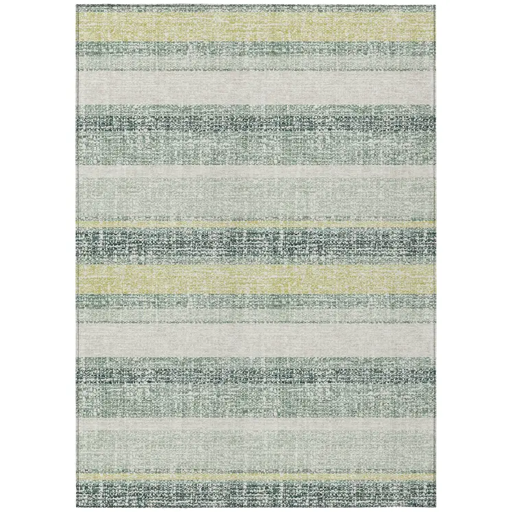 5' X 8' Pale Aqua And Lime Green Striped Washable Indoor Outdoor Area Rug