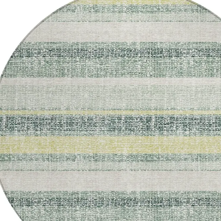 8' Pale Aqua And Lime Green Round Striped Washable Indoor Outdoor Area Rug