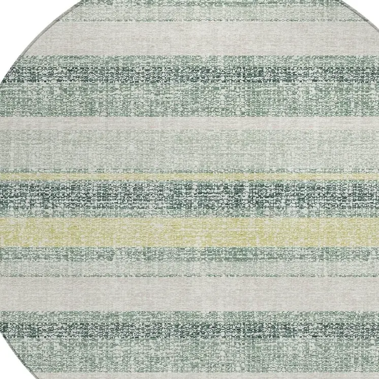 8' Pale Aqua And Lime Green Round Striped Washable Indoor Outdoor Area Rug