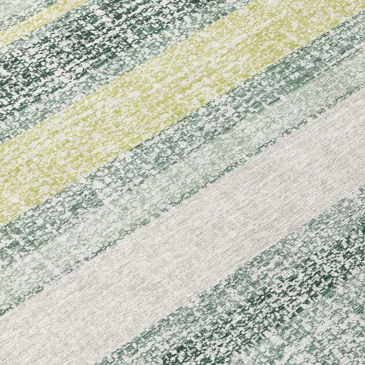 8' Pale Aqua And Lime Green Round Striped Washable Indoor Outdoor Area Rug