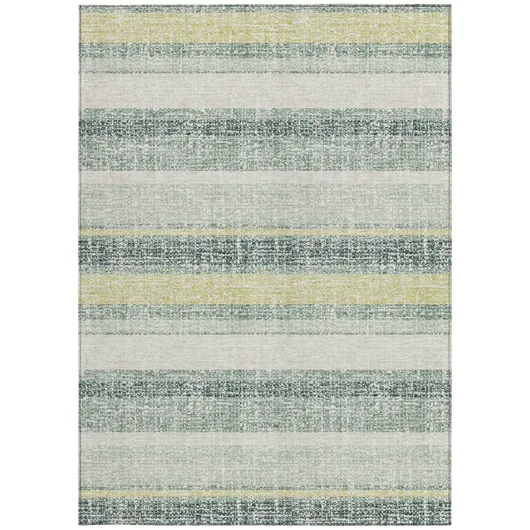 8' X 10' Pale Aqua And Lime Green Striped Washable Indoor Outdoor Area Rug