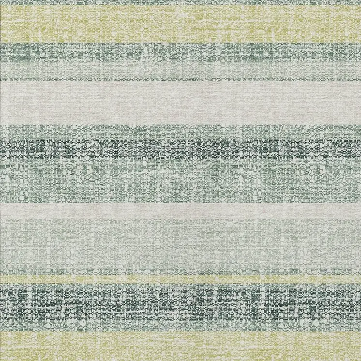 8' X 10' Pale Aqua And Lime Green Striped Washable Indoor Outdoor Area Rug