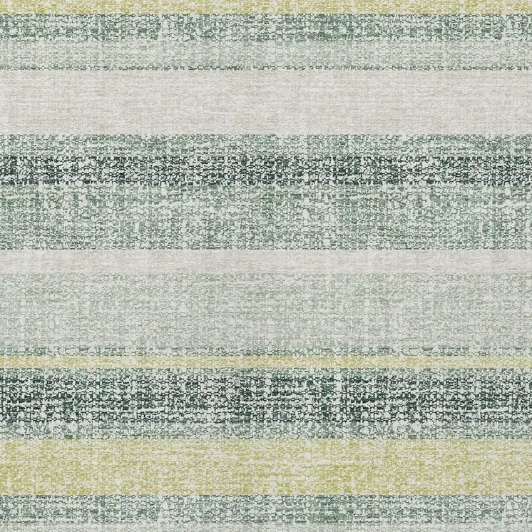 8' X 10' Pale Aqua And Lime Green Striped Washable Indoor Outdoor Area Rug