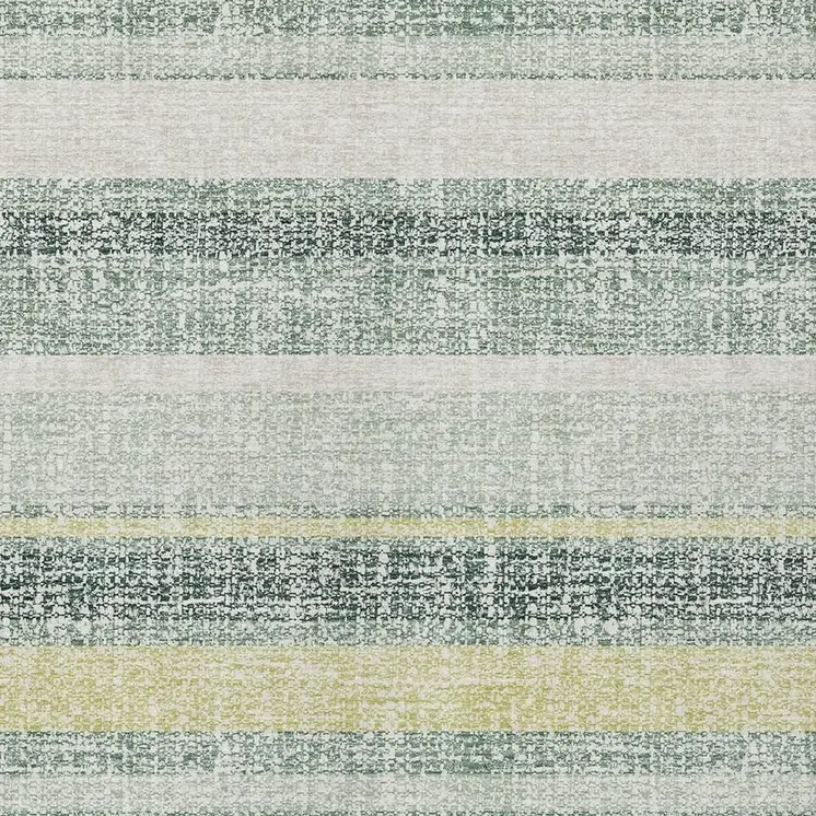 8' X 10' Pale Aqua And Lime Green Striped Washable Indoor Outdoor Area Rug