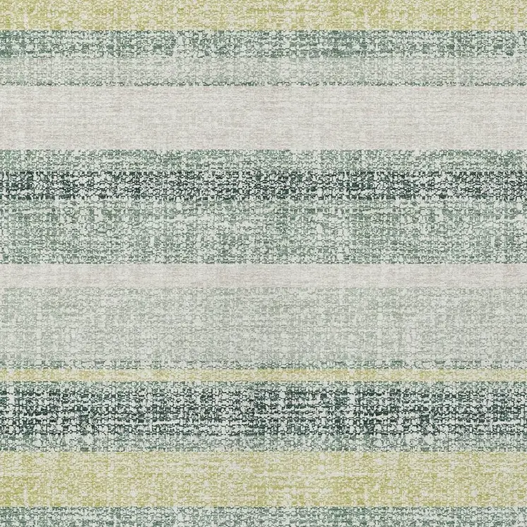 8' X 10' Pale Aqua And Lime Green Striped Washable Indoor Outdoor Area Rug